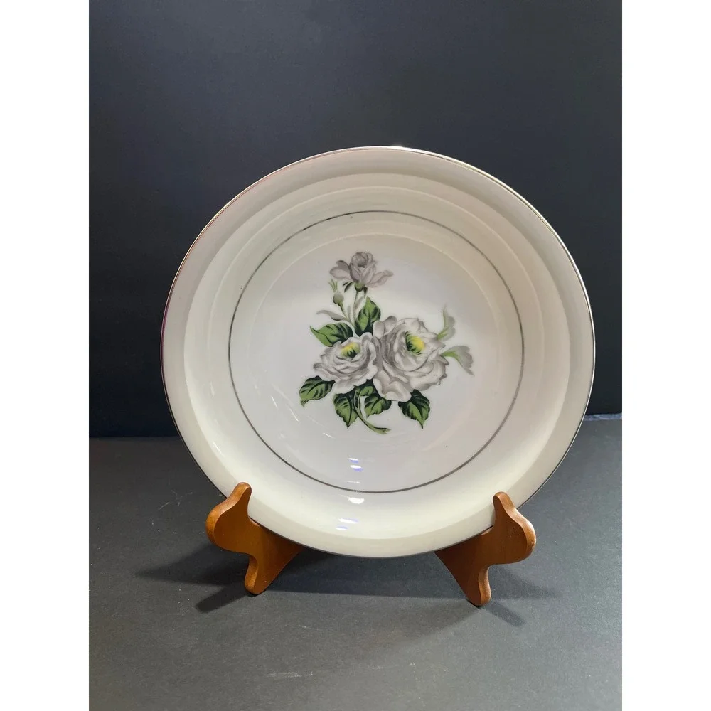 Gold Coast China First Love Soup Bowl Gray White Rose Floral Japan Vintage 7.5
